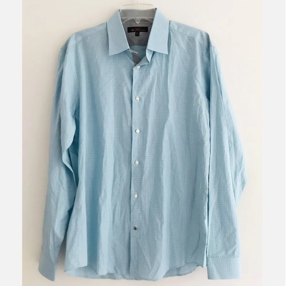 Ben Sherman | Button Front Dress Shirt Mens 16.5 Blue Striped Button Cuff - Picture 1 of 10